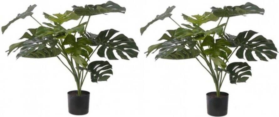 Merkloos 2x Groene Monstera kunstplanten 85 cm voor binnen Kunstplanten