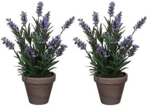 Merkloos 2x Groen paarse Lavendula lavendel Kunstplanten 33 Cm Kunstplanten
