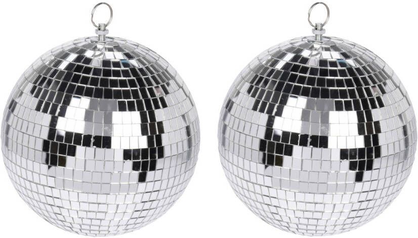 Merkloos 2x Grote zilveren disco kerstballen discoballen discobollen glas foam 12 cm Kerstbal