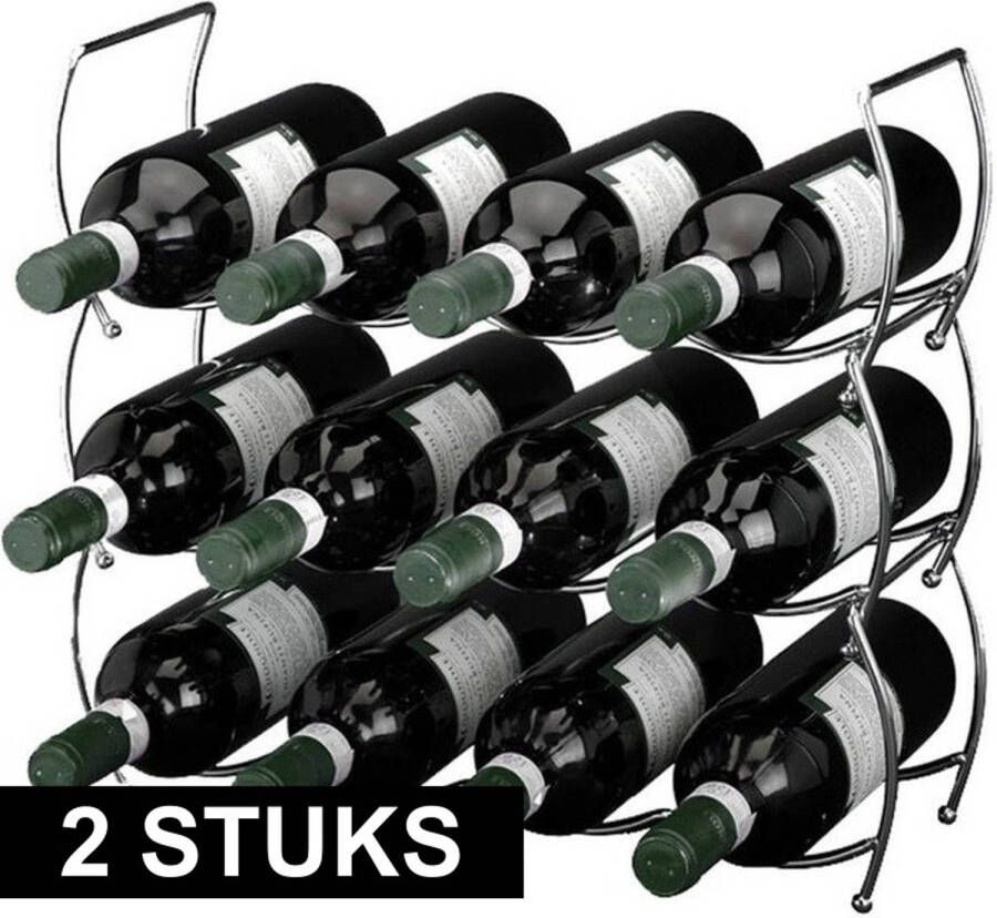 Merkloos 2x Wijnrekken 3-delig voor 12 flessen stapelbaar Wijnrekken