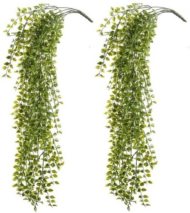 Merkloos 2x Kantoor UV kunstplanten groene ficus hangplant tak 80 cm Kunstplanten