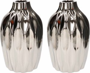 Merkloos 2x Keramieken vaas vazen Junas zilver 15 x 25 cm Bloemenvazen van keramiek Vazen