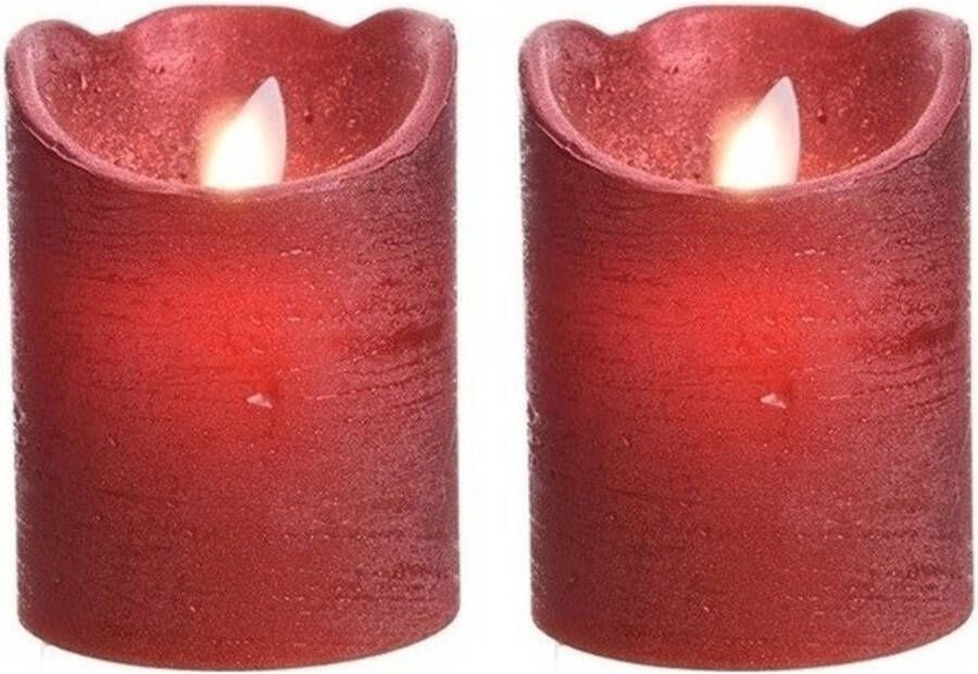 Merkloos 2x LED kaarsen stompkaarsen kerst rood 10 cm flakkerend Kerst diner tafeldecoratie Home deco kaarsen LED kaarsen