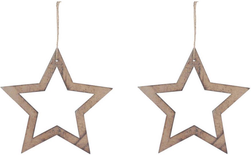Merkloos 2x Kerstboomversiering sterren ornamenten van hout 20 cm Kersthangers