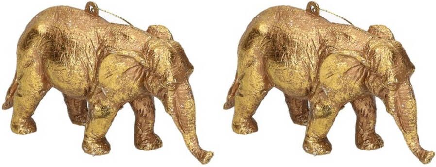 Merkloos 2x Gouden olifant kerstornamenten kersthangers 12 cm Kersthangers