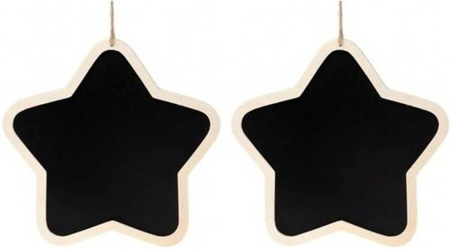 Merkloos 2x Kersthangers kerstfiguren houten krijtbord ster vorm 22 cm Kersthangers