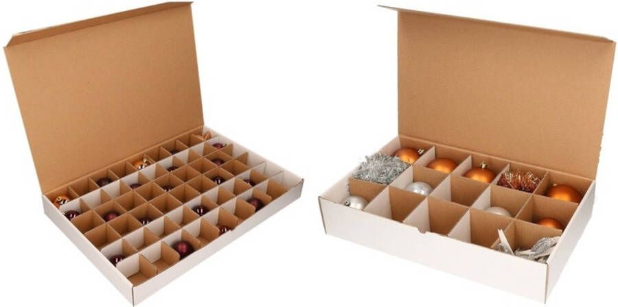 Merkloos 2x Kerstversiering opbergen dozen met deksel voor 10 en 6 cm Kerstballen opbergboxen