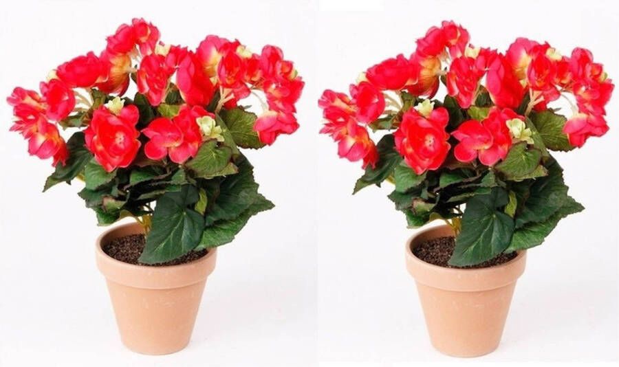 Merkloos 2x Kunstplanten Begonia roze 30 cm Kunstplanten