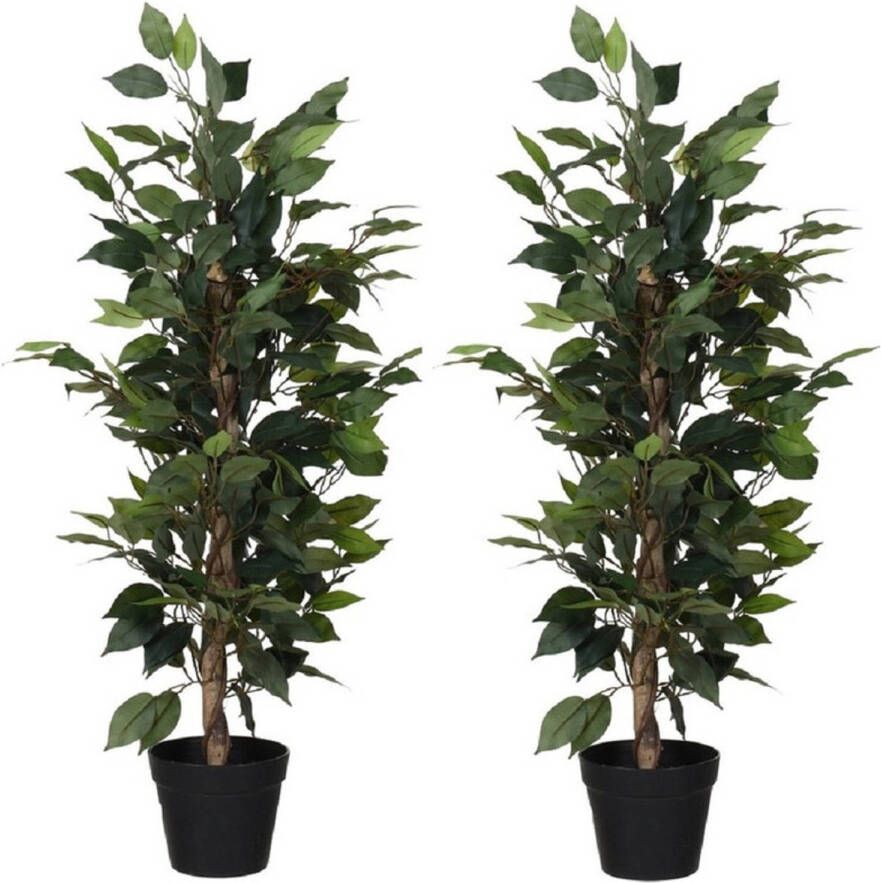 Merkloos 2x Kunstplanten Ficus groen 95 cm Kunstplanten