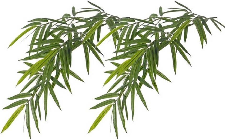 Merkloos 2x Kunstplanten groene bamboe hangplant tak 82 cm UV bestendig Kunstplanten