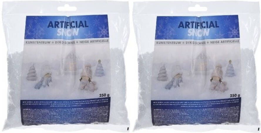 Merkloos 2x Kunst strooi sneeuwvlokken nepsneeuw 250 gram Decoratiesneeuw