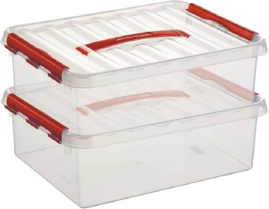 Sunware Q-Line opberg boxen opbergdozen 10 liter 40 x 30 x 11 cm kunststof A4 formaat opslagbox Opbergbak kunststof transparant rood Opbergbox