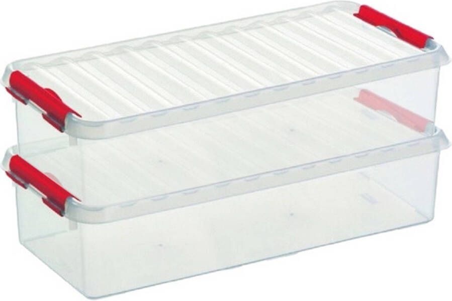 Sunware 2x Q-Line opberg boxen opbergdozen 6 5 liter 48 5 x 19 x 10 5 cm kunststof Langwerpige smalle opslagbox Opbergbak kunststof transparant rood Opbergbox