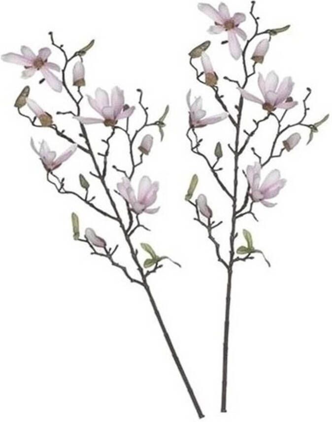 Merkloos 2x Licht roze Magnolia beverboom kunsttakken kunstplanten 80 cm Kunstplanten