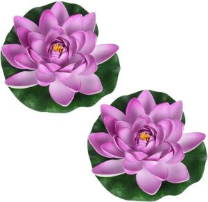 Merkloos 2x Lila paarse waterlelie kunstbloemen vijverdecoratie 18 cm Kunstbloemen