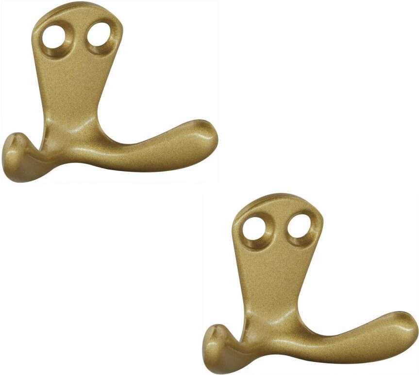 Merkloos 2x Luxe kapstokhaken jashaken kapstokhaakjes goudkleurig van hoogwaardig aluminium 2 x 3 cm Kapstokhaken - Foto 1