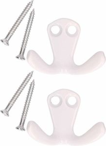 Merkloos 2x Luxe kapstokhaken jashaken wit metaal 4.5 x 2.8 cm kapstok metalen kapstokhaakjes garderobe haakjes Kapstokhaken