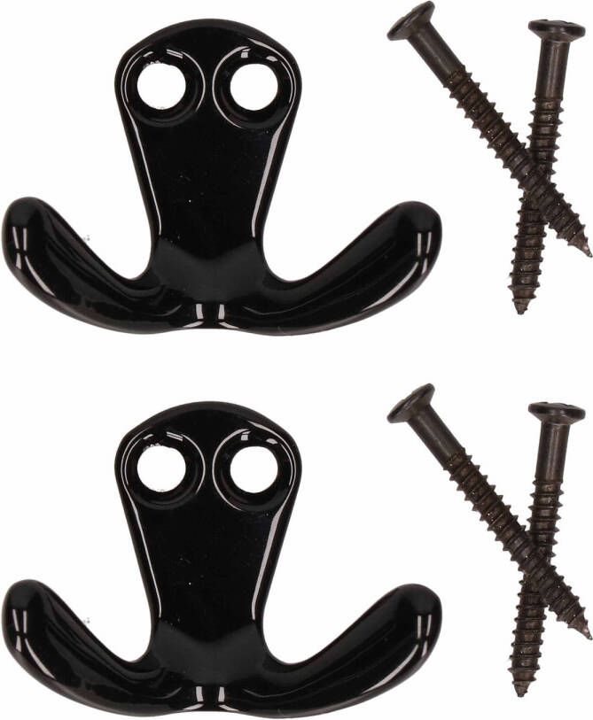 Merkloos 2x Luxe kapstokhaken jashaken kapstokhaakjes zwart van hoogwaardig metaal 2 x 3 cm Kapstokhaken