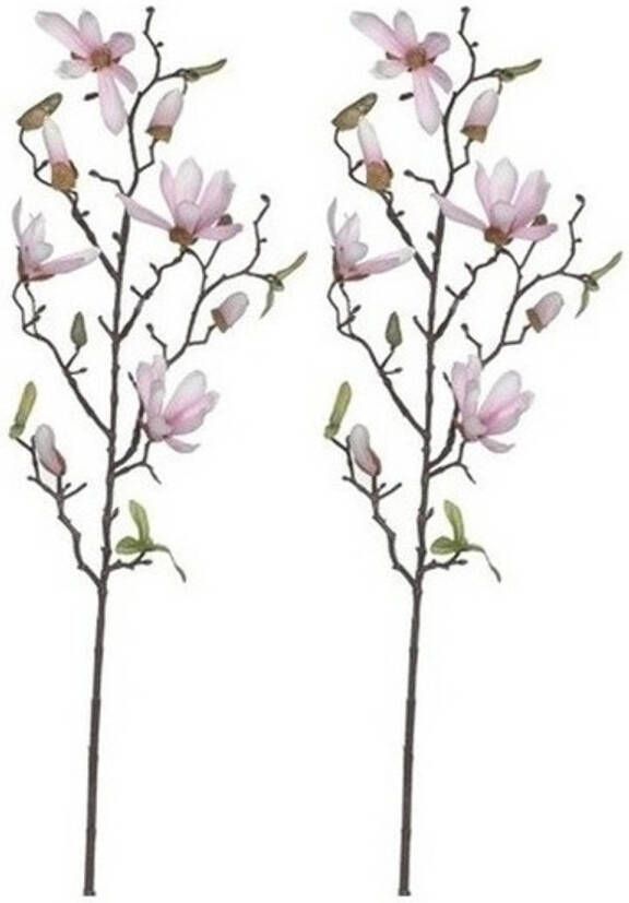 Shoppartners 2x Licht roze Magnolia beverboom kunsttak kunstplant 80 cm Kunstplanten kunsttakken Kunstbloemen boeketten Kunstplanten