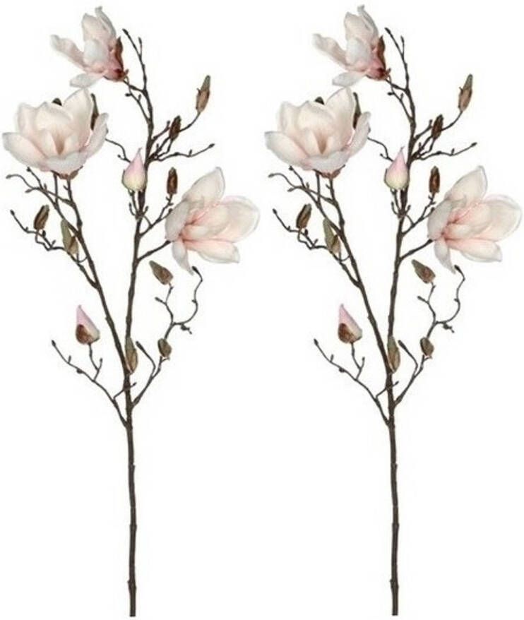 Shoppartners 2x Licht roze Magnolia beverboom kunsttak kunstplant 90 cm Kunstplanten kunsttakken Kunstbloemen boeketten Kunstplanten