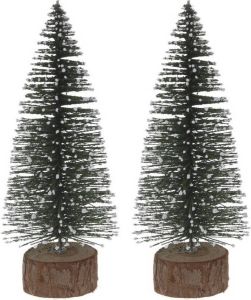 Merkloos 2x Miniatuur Kerstboompjes Groen 25 Cm Kerstdorpen