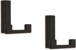 Merkloos 2x Luxe kapstokhaken jashaken modern zwart met dubbele haak hoogwaardig metaal 4 x 6 1 cm metalen kapstokhaakjes garderobe haakjes Kapstokhaken