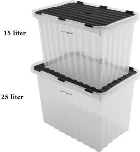 Merkloos 2x Opbergbox met Deksel 25L en 15L Kunststof Transparant