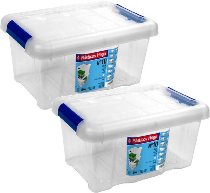 Merkloos 2x Opbergboxen opbergdozen met deksel 5 liter kunststof transparant blauw Opbergbox