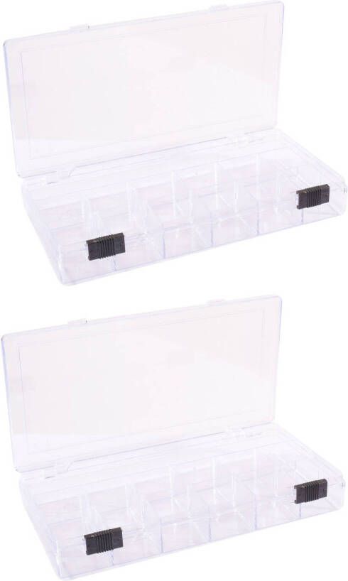 Merkloos 2x Sorteerdozen boxen organizers transparant 20 cm Gereedschap opbergkisten