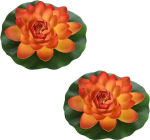 Merkloos 2x Oranje Drijvende Kunst Waterlelie Bloemen 18 Cm Kunstbloemen