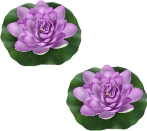 Merkloos 2x Paarse waterlelie kunstbloemen vijverdecoratie 18 cm Kunstbloemen
