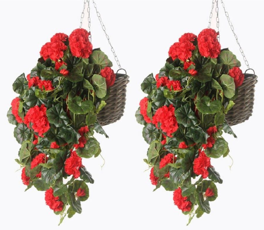 Merkloos 2x Rode geranium hangplant kunstplanten 70 cm Kunstplanten