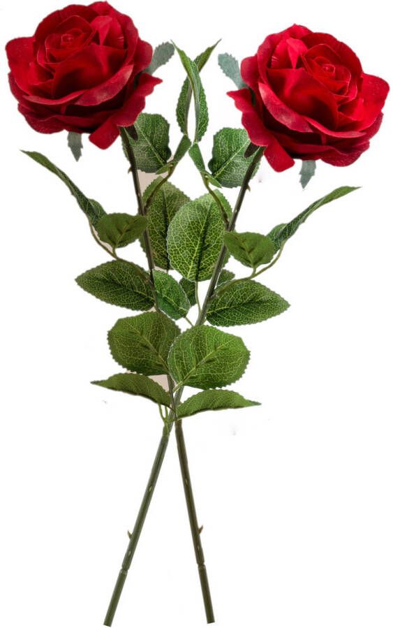 Merkloos 2x Rode rozen Marleen bloemen kunsttakken 63 cm Kunstbloemen