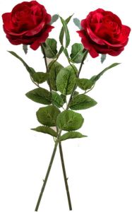 Merkloos 2x Rode rozen Marleen kunstbloemen 63 cm Kunstbloemen