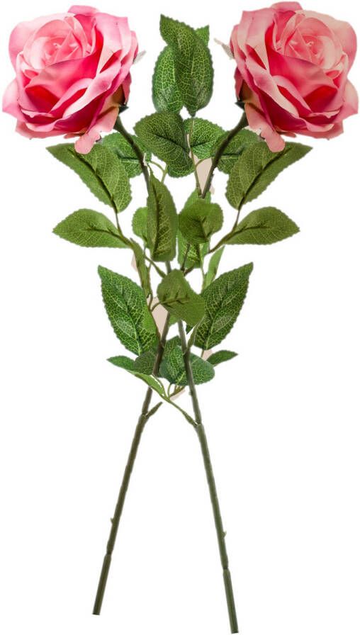 Merkloos 2x Roze rozen Marleen bloemen kunsttakken 63 cm Kunstbloemen