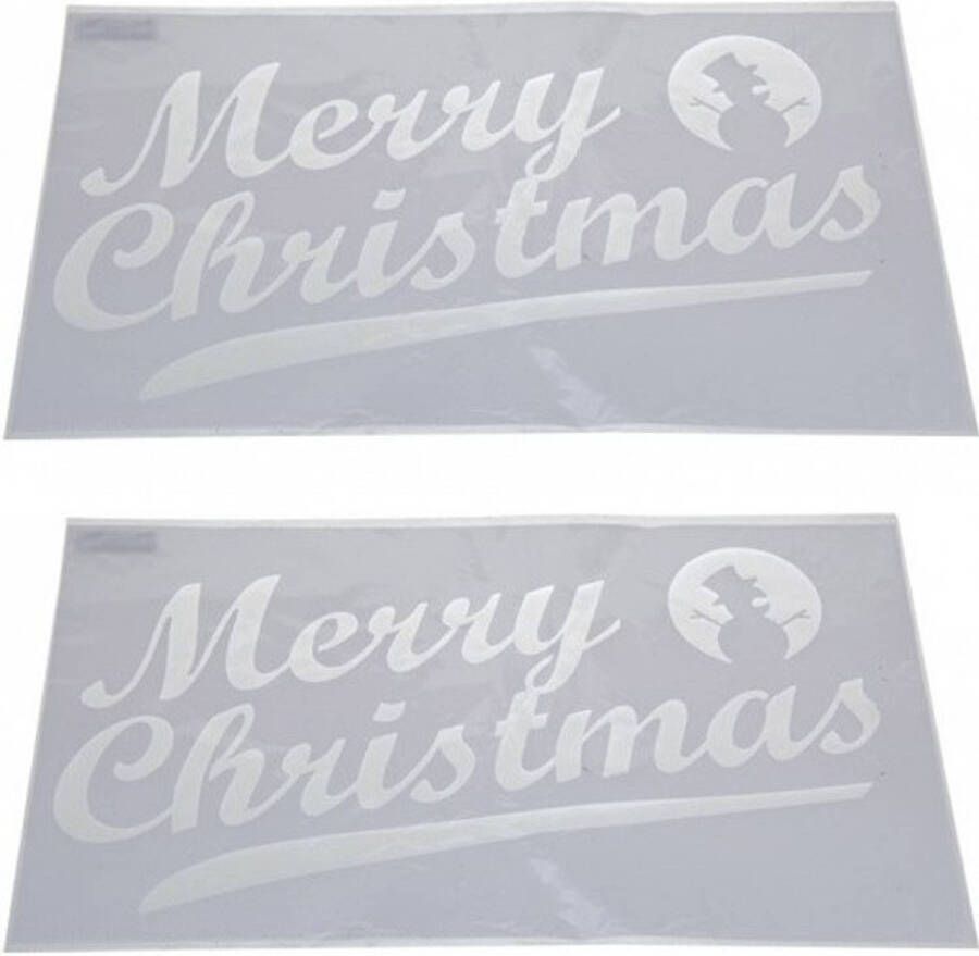 Merkloos 2x Sneeuwspray kerst raamsjablonen Merry Christmas tekst 54 cm Kerst raamsjablonen
