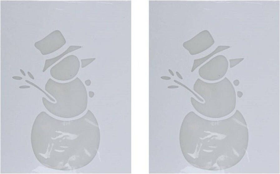 Merkloos 2x Sneeuwspray kerst raamsjablonen sneeuwpoppen plaatjes 35 cm Kerst raamsjablonen