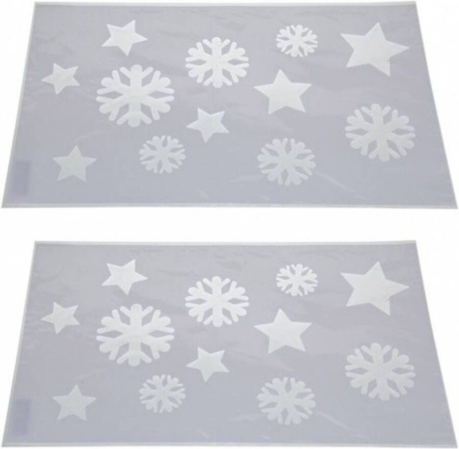 Merkloos 2x Sneeuwspray kerst raamsjablonen sneeuwvlokken sterren plaatjes 54 cm Kerst raamsjablonen