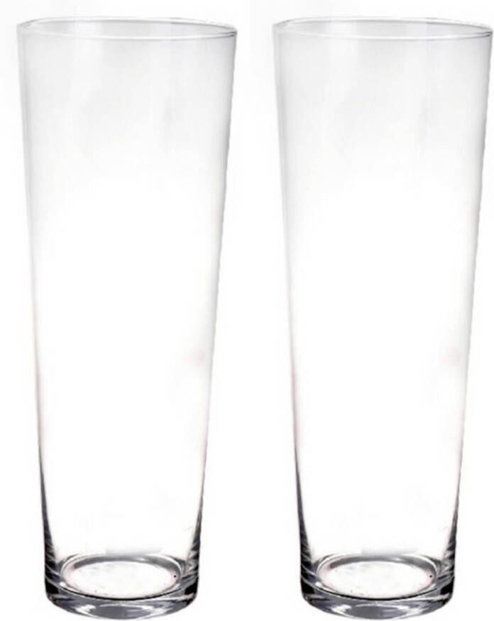 Merkloos 2x Conische vaas glas 50 cm boeketvaas glas conisch 2 stuks Vazen