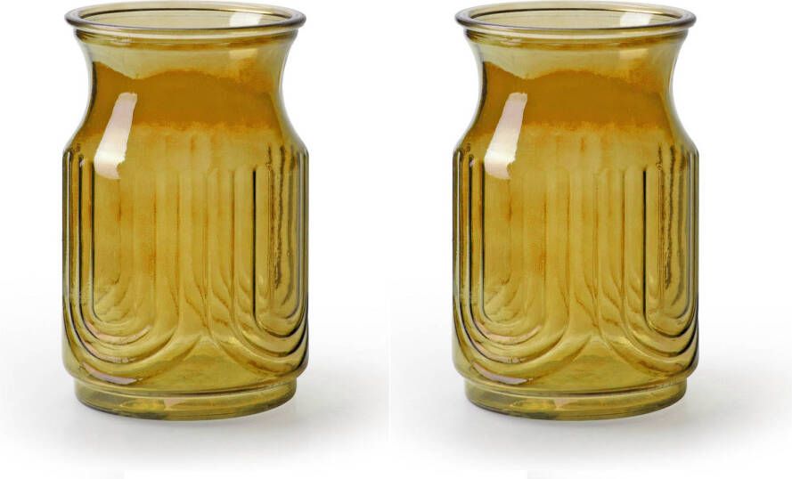 Merkloos 2x Stuks Bloemenvazen amber geel transparant glas H20 x D12.5 cm Vazen
