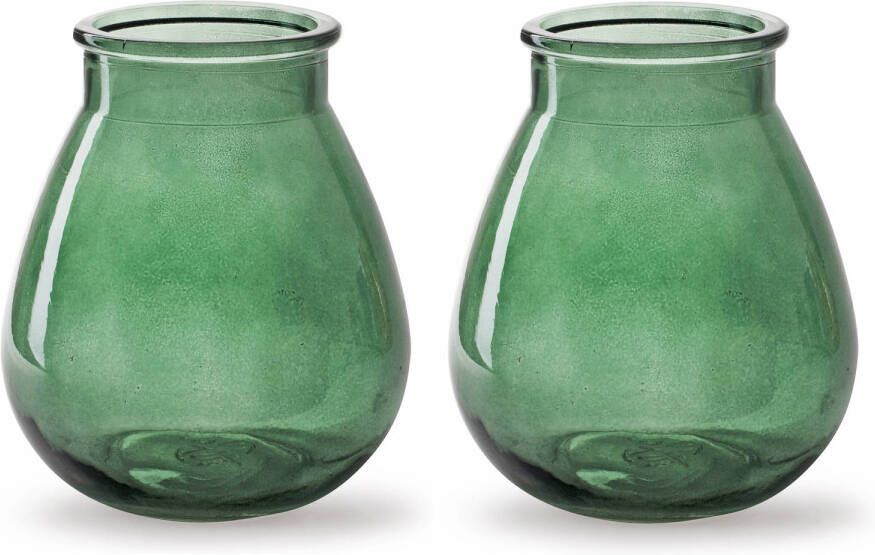Merkloos 2x Stuks Bloemenvazen druppel vorm type mistic groen transparant glas H17 x D14 cm Vazen