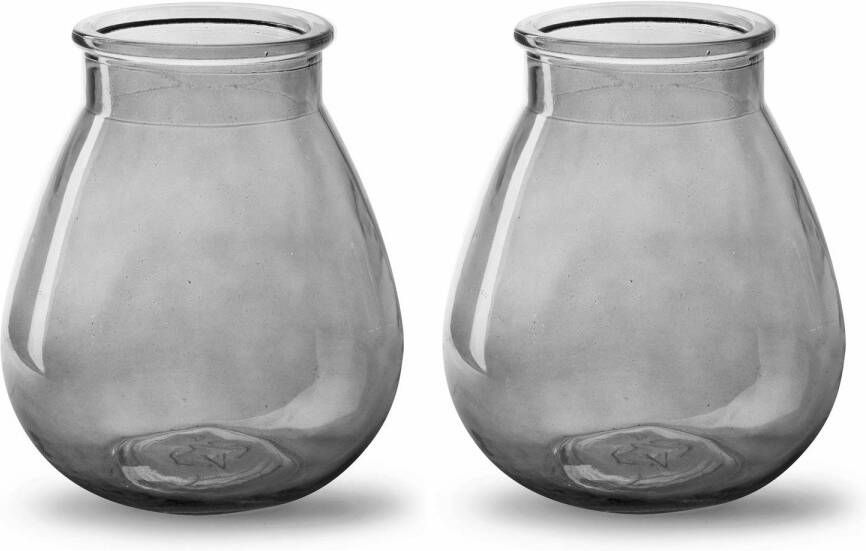 Merkloos 2x Stuks Bloemenvazen druppel vorm type smoke grijs transparant glas H17 x D14 cm Vazen