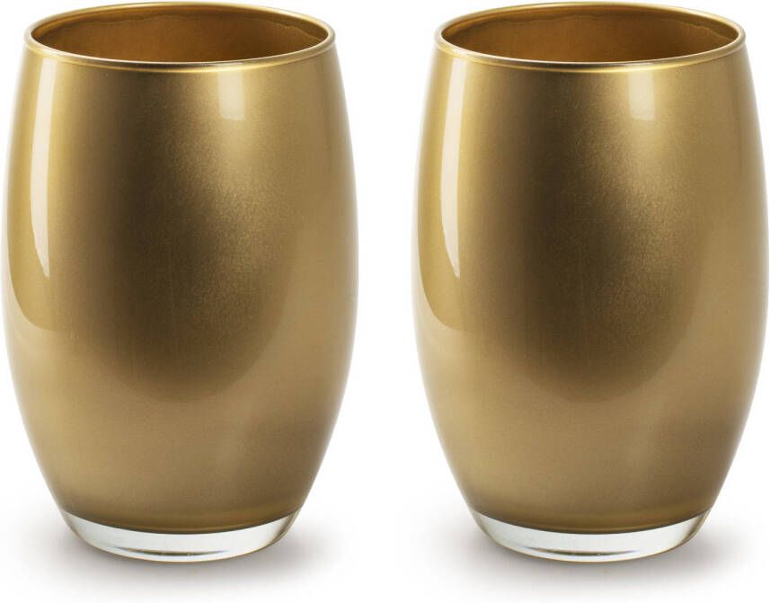 Merkloos 2x Stuks Bloemenvazen Galileo goud kleurig stevig glas H20 x D14 cm Vazen