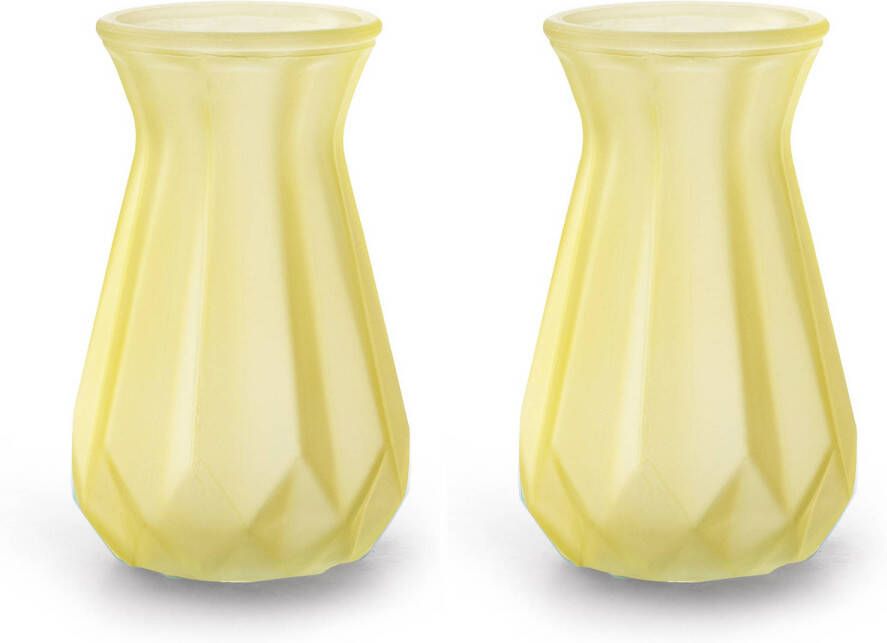 Jodeco Bloemenvazen 2x stuks Stijlvol model geel transparant glas H15 x D10 cm Vazen