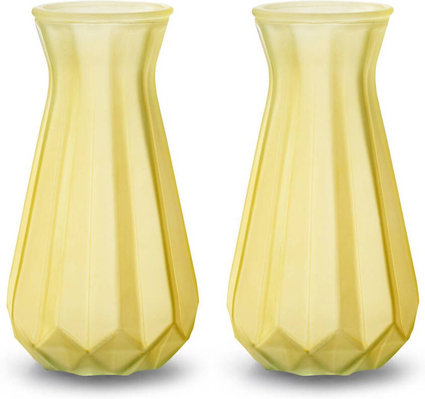 Jodeco Bloemenvazen 2x stuks Stijlvol model geel transparant glas H18 x D11.5 cm Vazen