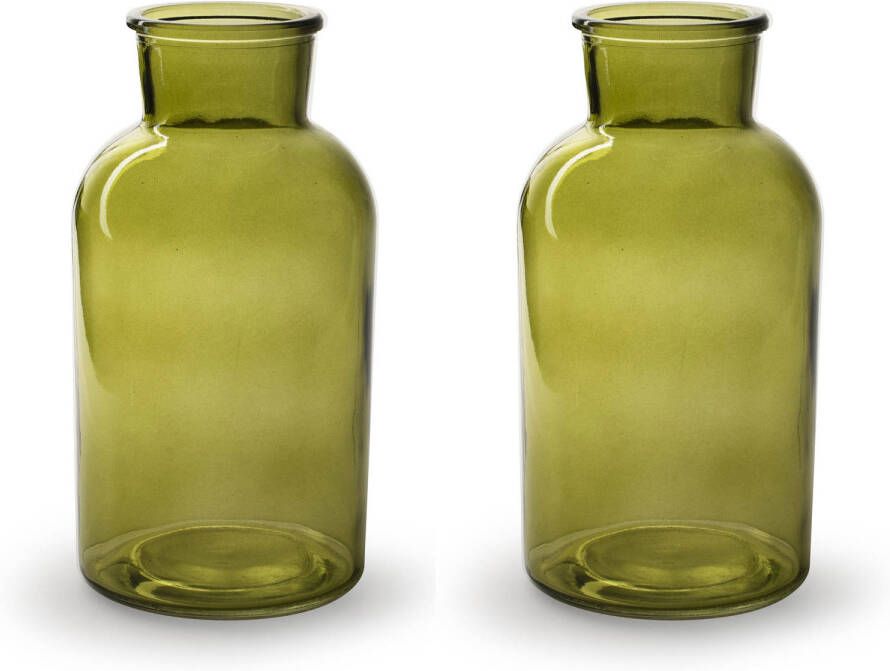 Merkloos 2x Stuks Bloemenvazen groen transparant glas H20 x D10 cm Vazen