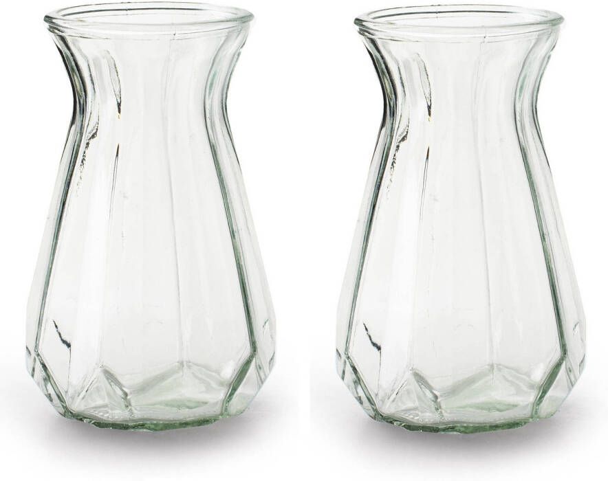 Jodeco Bloemenvazen 2x stuks Stijlvol model helder transparant glas H18 x D11.5 cm Vazen