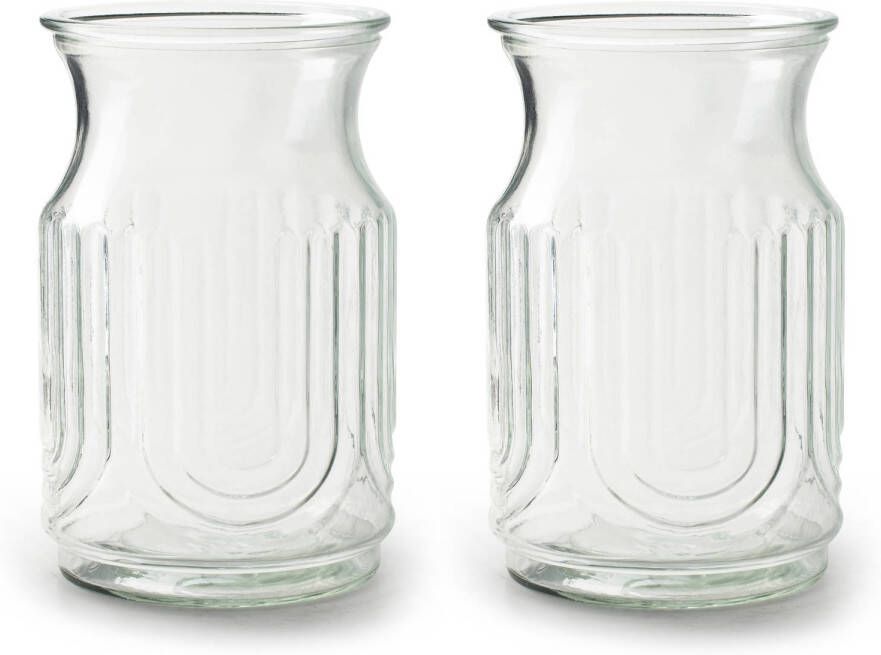 Merkloos 2x Stuks Bloemenvazen helder transparant glas H20 x D12.5 cm Vazen
