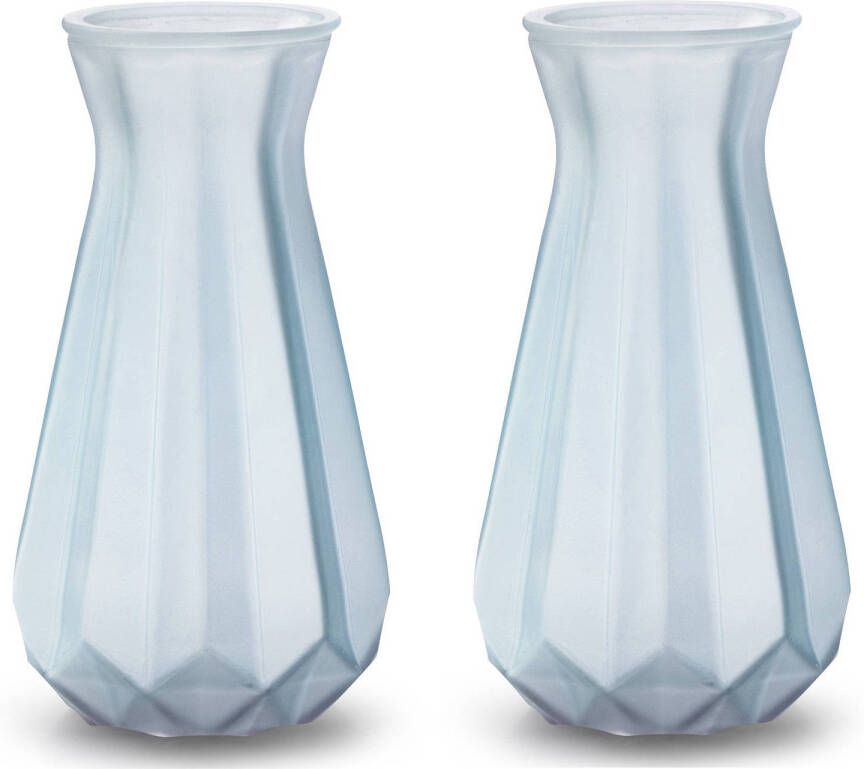 Merkloos 2x Stuks Bloemenvazen licht blauw transparant glas H18 x D11.5 cm Vazen