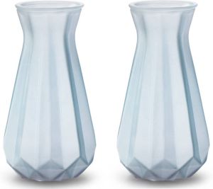 Jodeco Bloemenvazen 2x Stuks Stijlvol model licht blauw transparant glas H18 x D11.5 cm Vazen